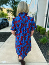 Blue Floral Pintuck Mini Dress
