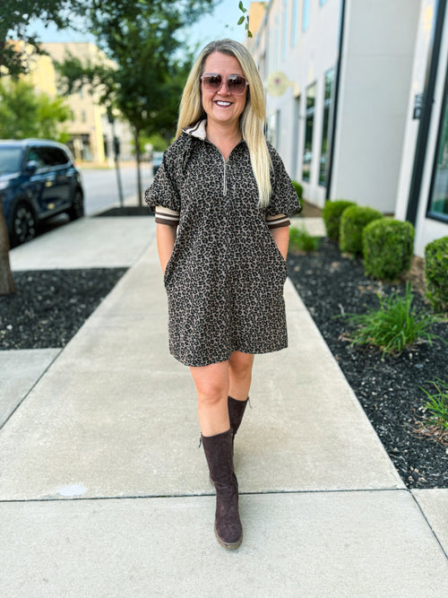 Leopard Puff Sleeve Mini Dress