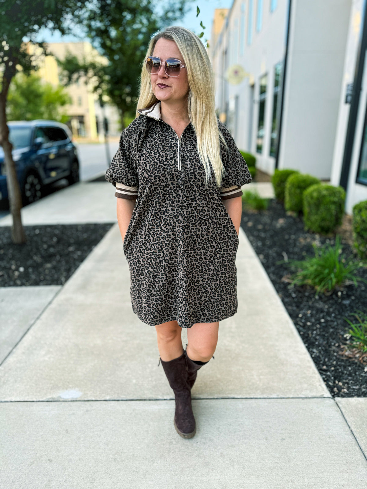 Leopard Puff Sleeve Mini Dress