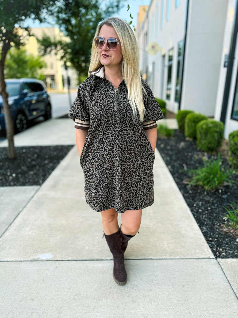 Leopard Puff Sleeve Mini Dress