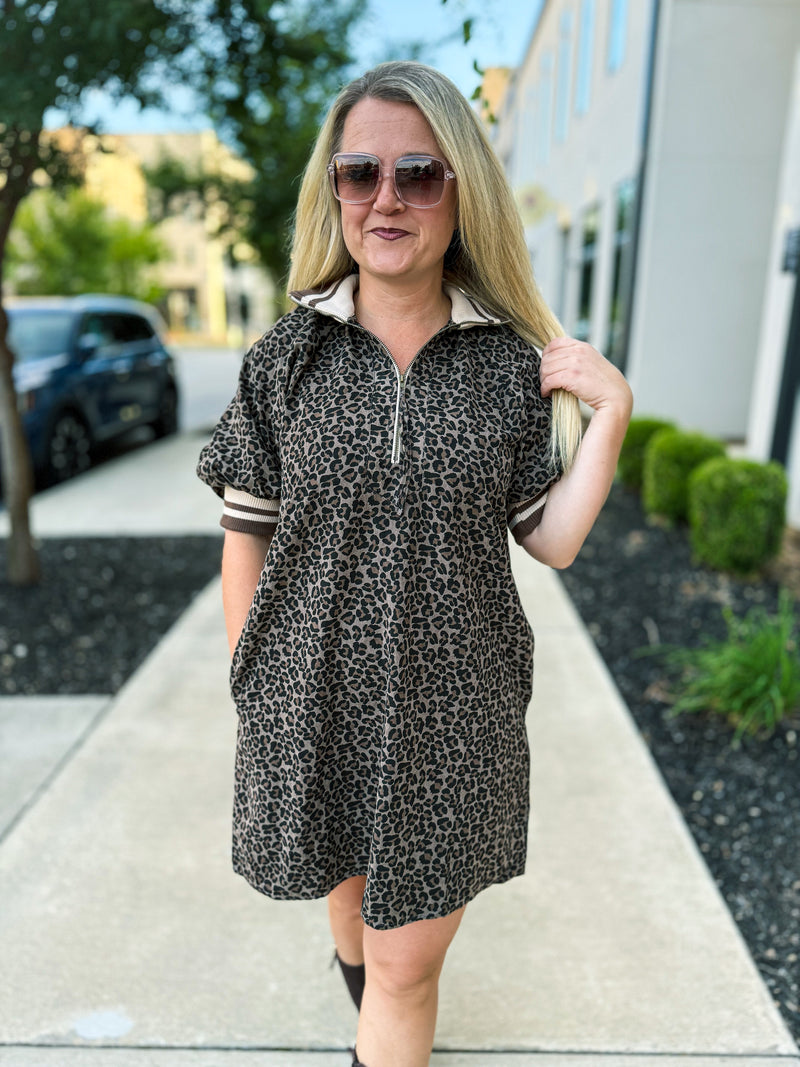 Leopard Puff Sleeve Mini Dress