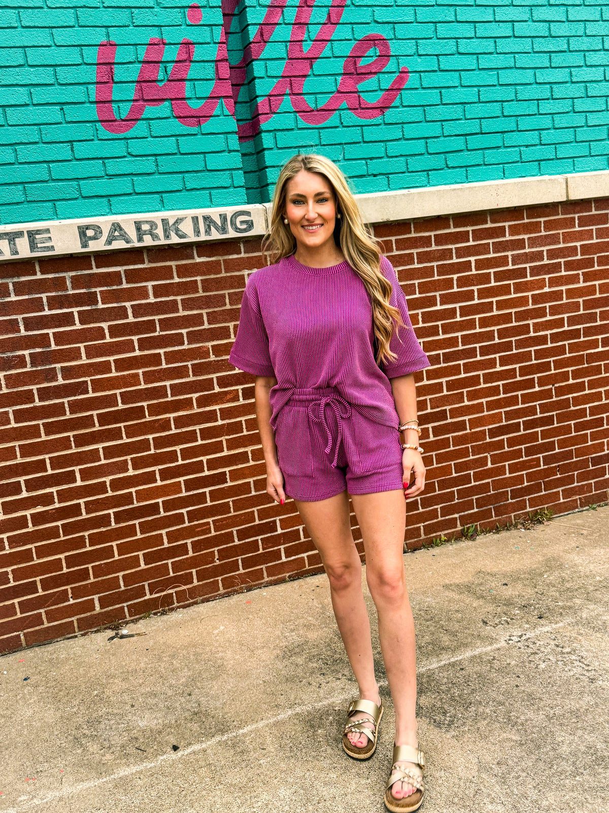 Ribbed Shorts Set-Plum