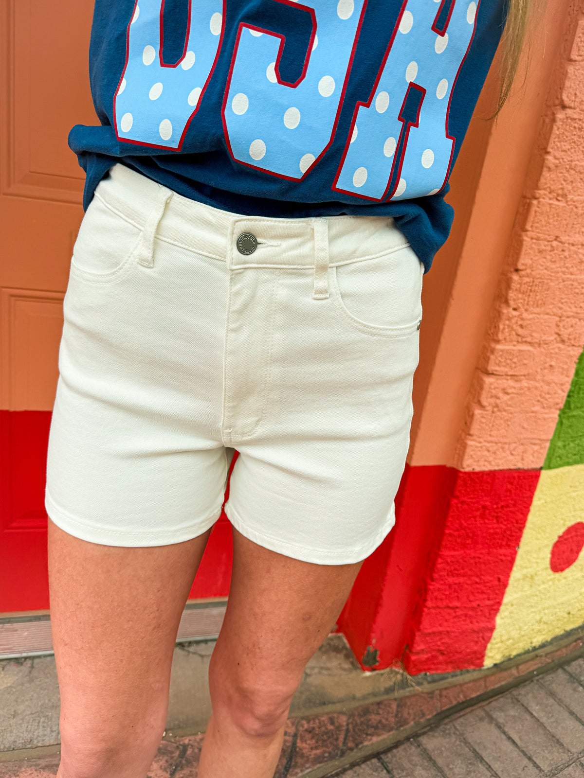 White Judy Blue Shorts