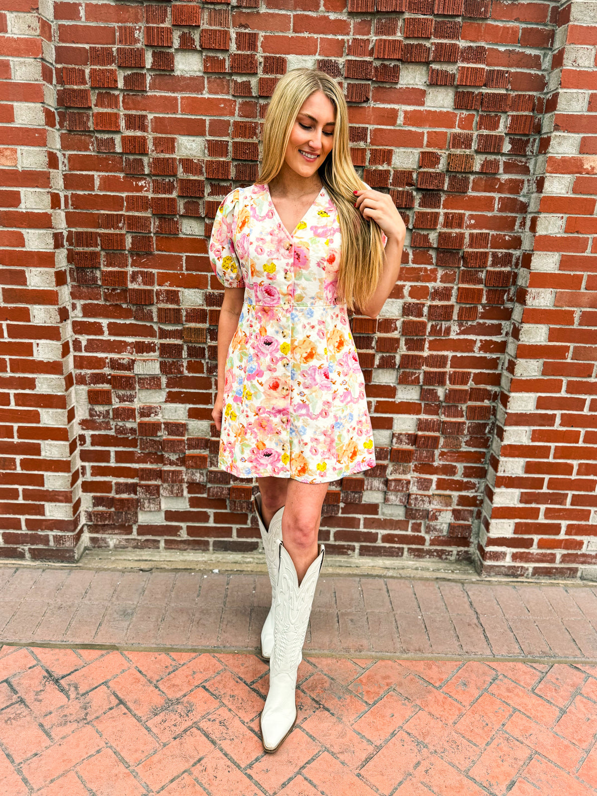 Floral Puff Sleeve Mini Dress-Entro