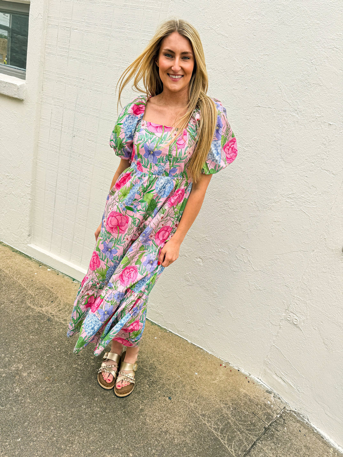 Floral Print Midi Dress-Entro