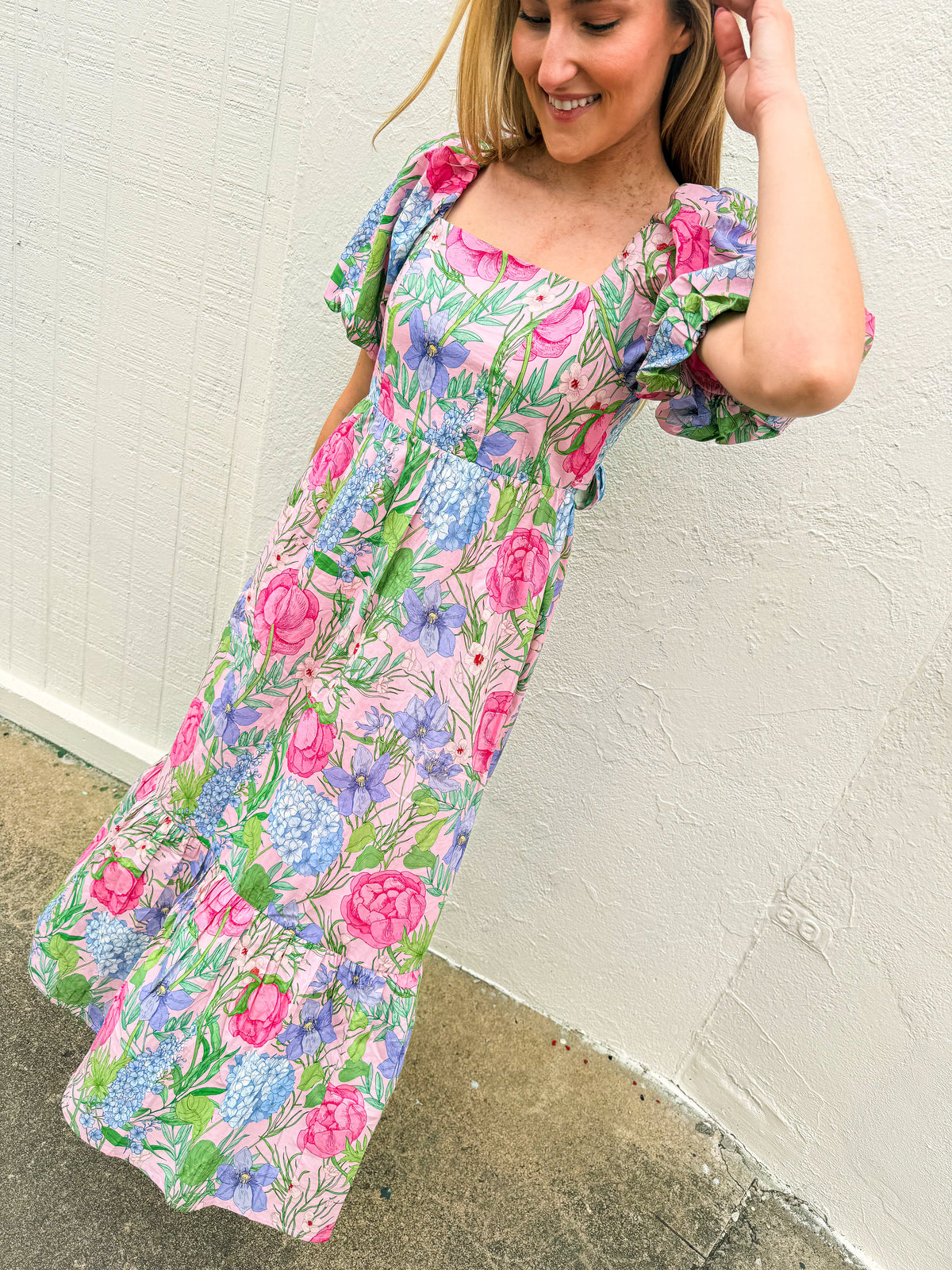 Floral Print Midi Dress-Entro