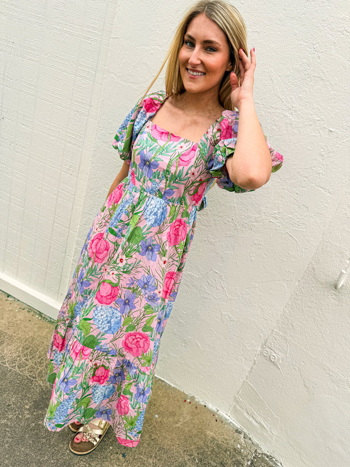 Floral Print Midi Dress-Entro