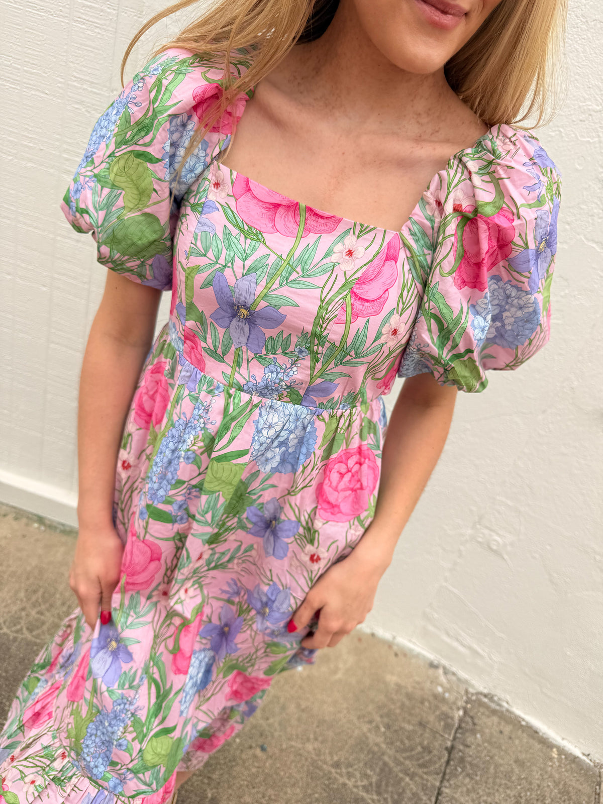 Floral Print Midi Dress-Entro
