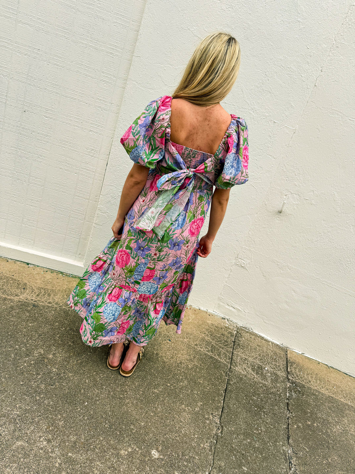 Floral Print Midi Dress-Entro