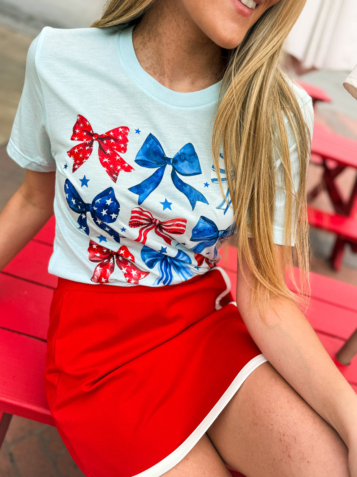 Blue American Flag Bow Tee