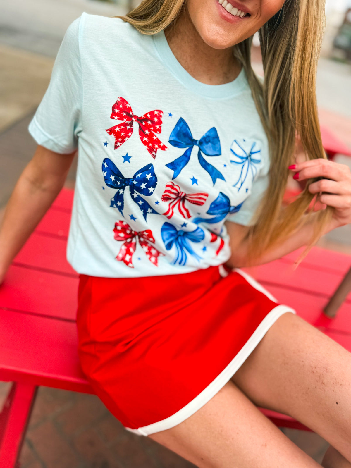 Blue American Flag Bow Tee