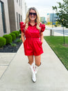 Red Leather Ruffle Romper