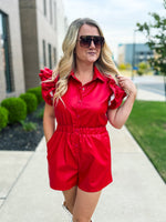 Red Leather Ruffle Romper