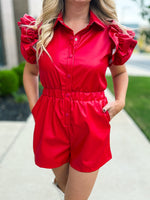 Red Leather Ruffle Romper