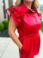 Red Leather Ruffle Romper