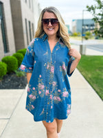 Denim Floral Dress-Entro