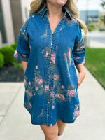 Denim Floral Dress-Entro