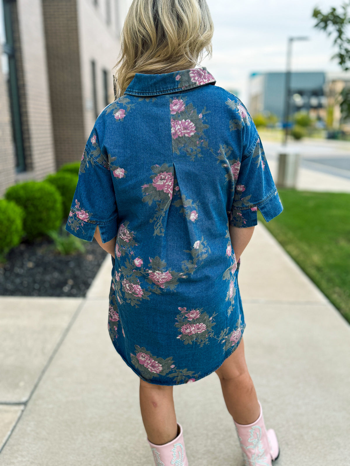 Denim Floral Dress-Entro