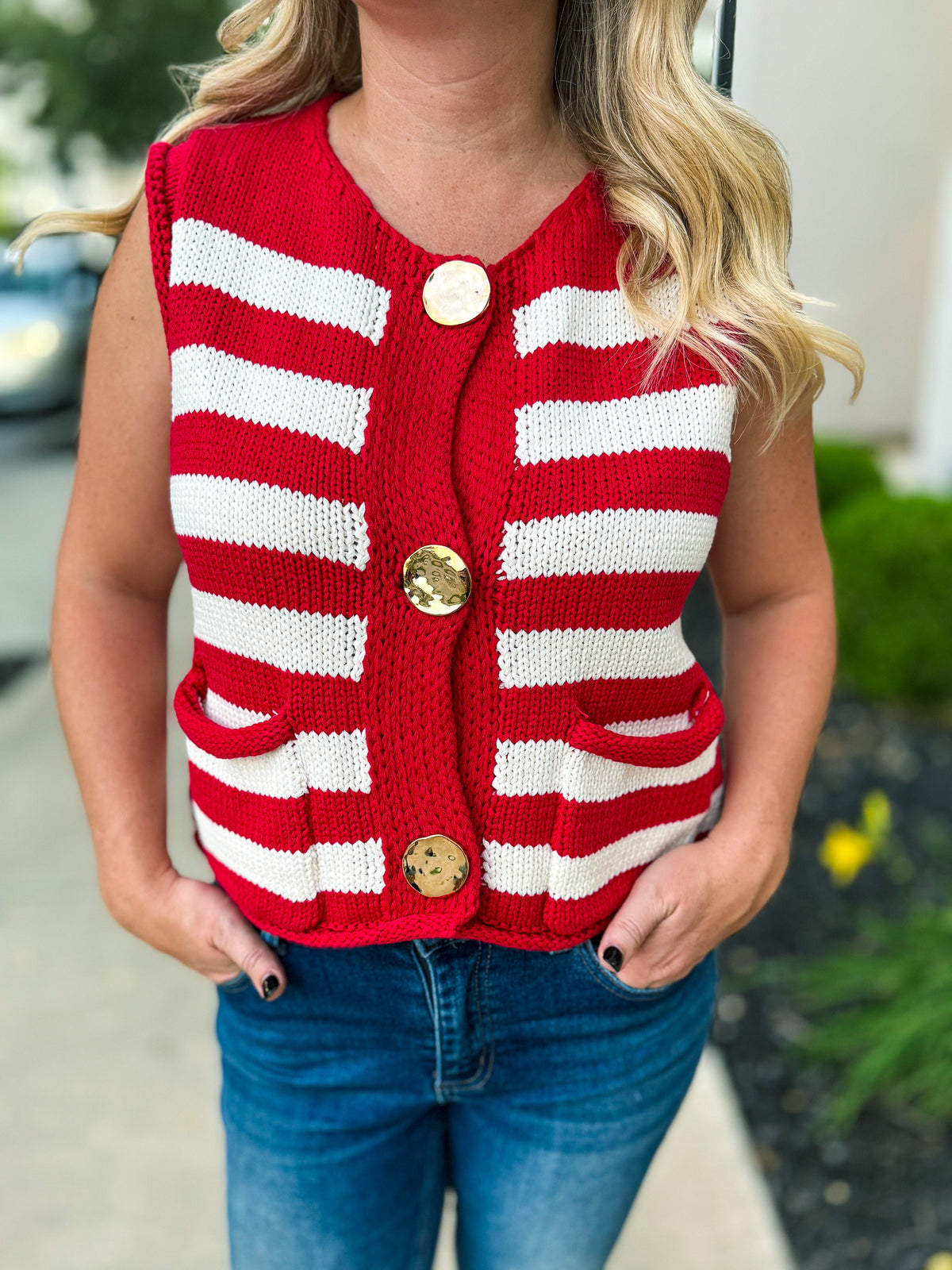 Red Button Down Sweater Vest
