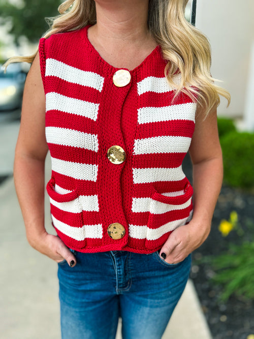Red Button Down Sweater Vest