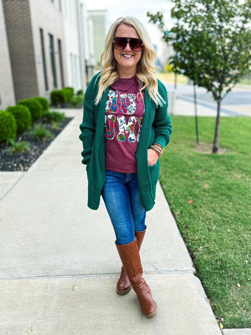 Green Waffle Knit Cardigan-Zenana