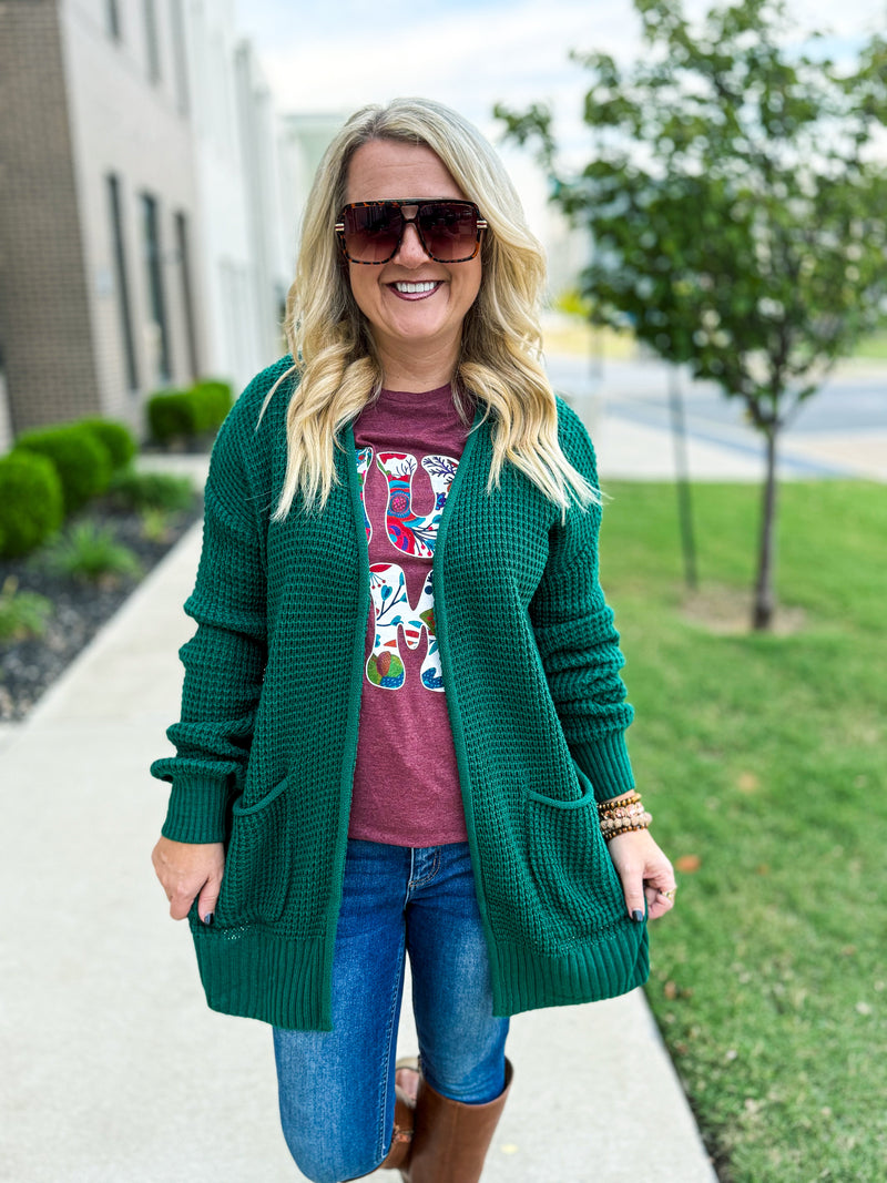 Green Waffle Knit Cardigan-Zenana