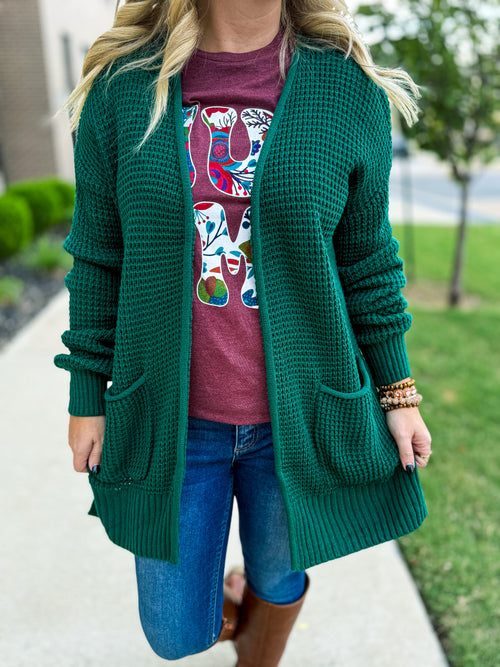 Green Waffle Knit Cardigan-Zenana