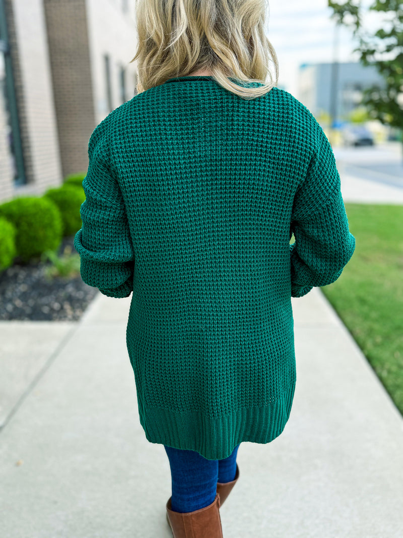 Green Waffle Knit Cardigan-Zenana