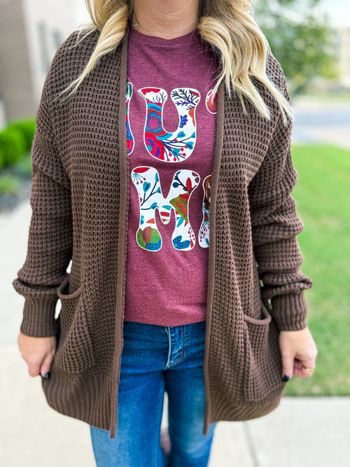 Brown Waffle Knit Cardigan-Zenana
