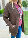 Brown Waffle Knit Cardigan-Zenana