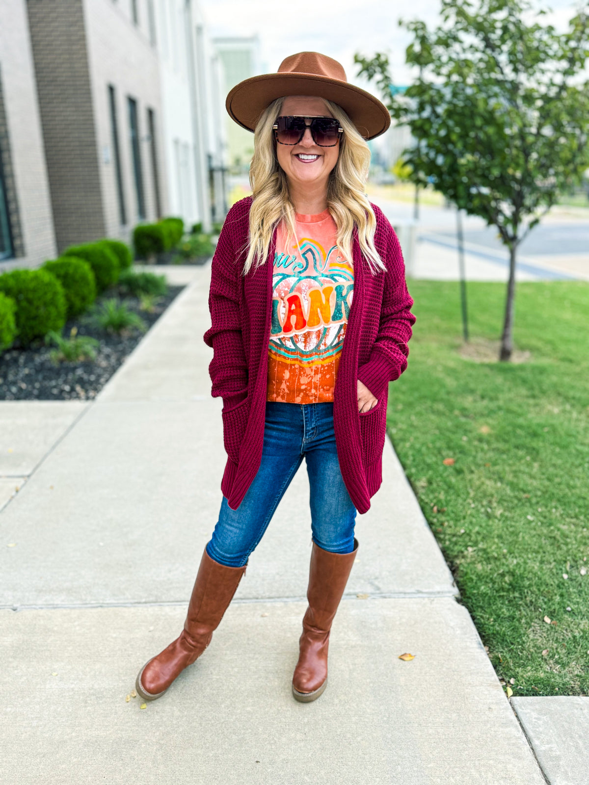 Maroon Waffle Knit Cardigan-Zenana