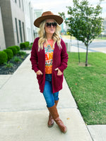 Maroon Waffle Knit Cardigan-Zenana
