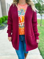 Maroon Waffle Knit Cardigan-Zenana
