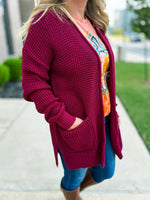 Maroon Waffle Knit Cardigan-Zenana