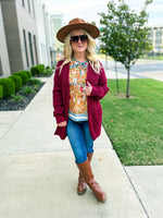 Maroon Waffle Knit Cardigan-Zenana