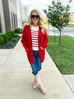 Red Waffle Knit Cardigan-Zenana
