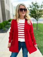 Red Waffle Knit Cardigan-Zenana