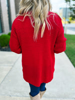 Red Waffle Knit Cardigan-Zenana
