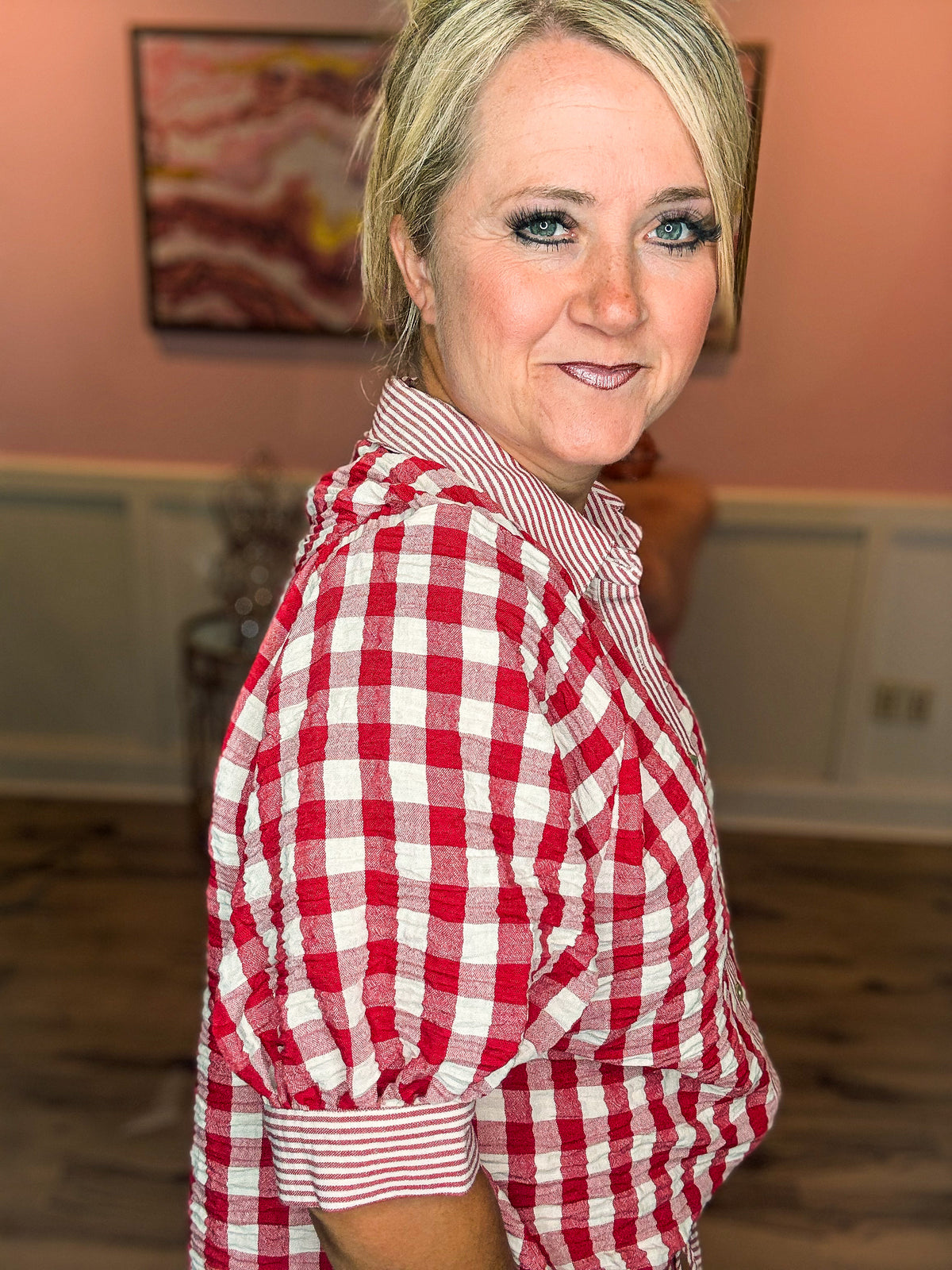 Red Checkered Outfit Set