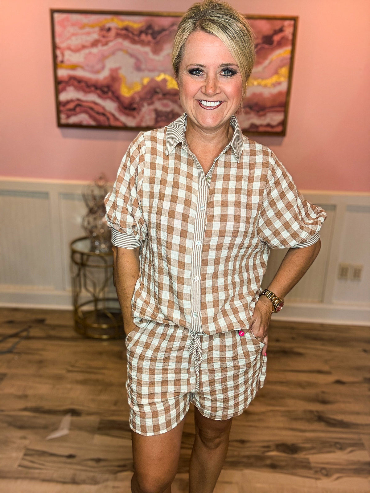 Camel Checkered Outfit Set