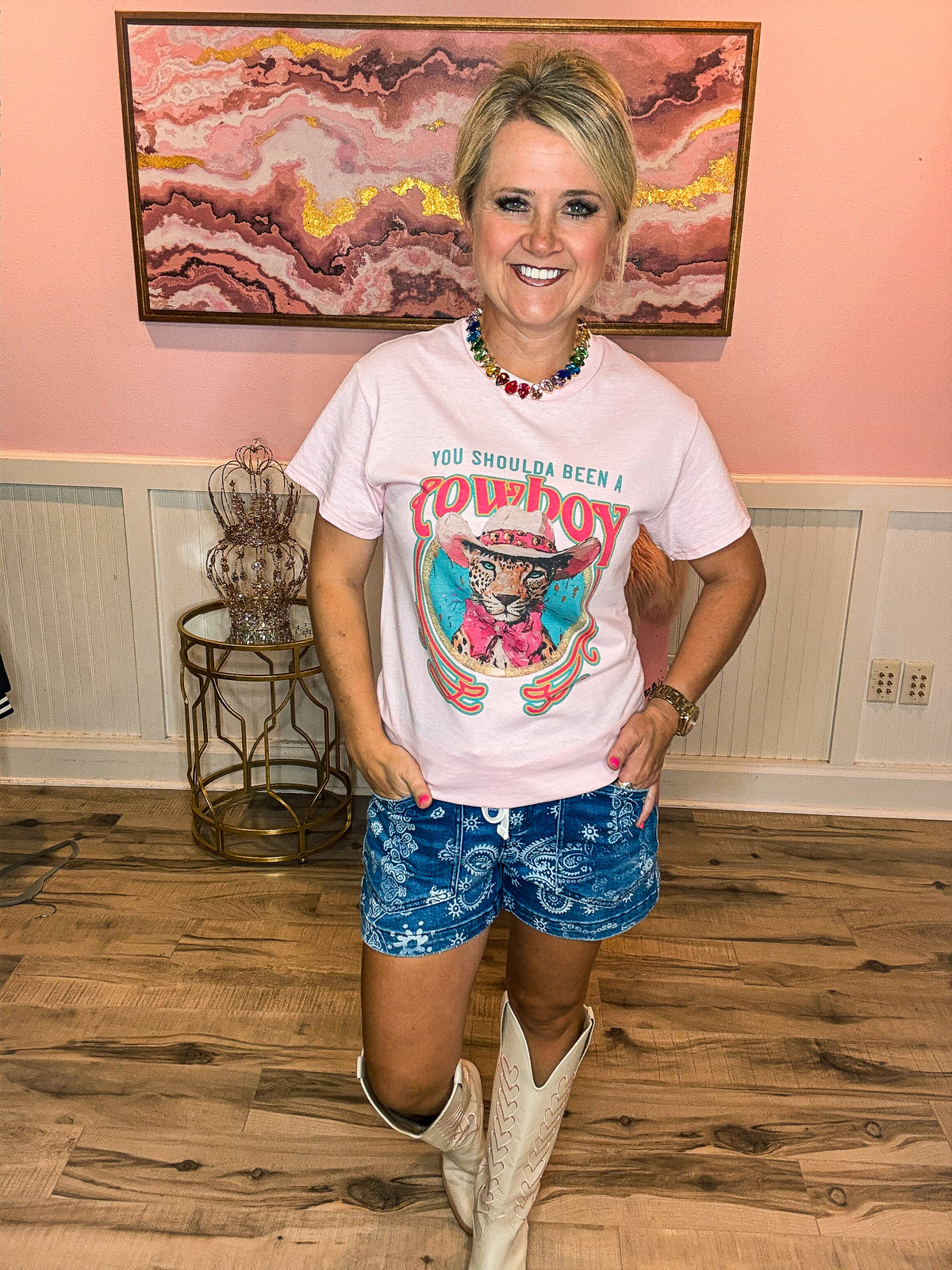 Pink Cowboy Cheetah Tee