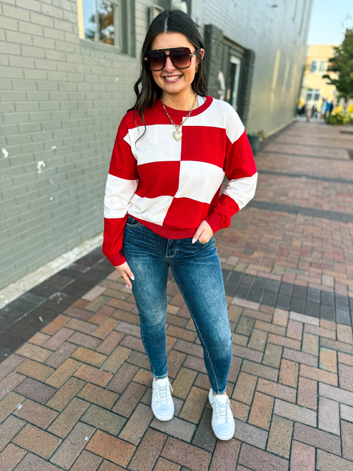 Red & White Sweater-Timing