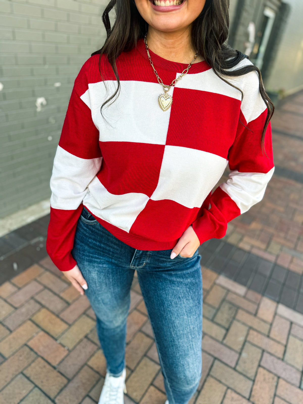 Red & White Sweater-Timing