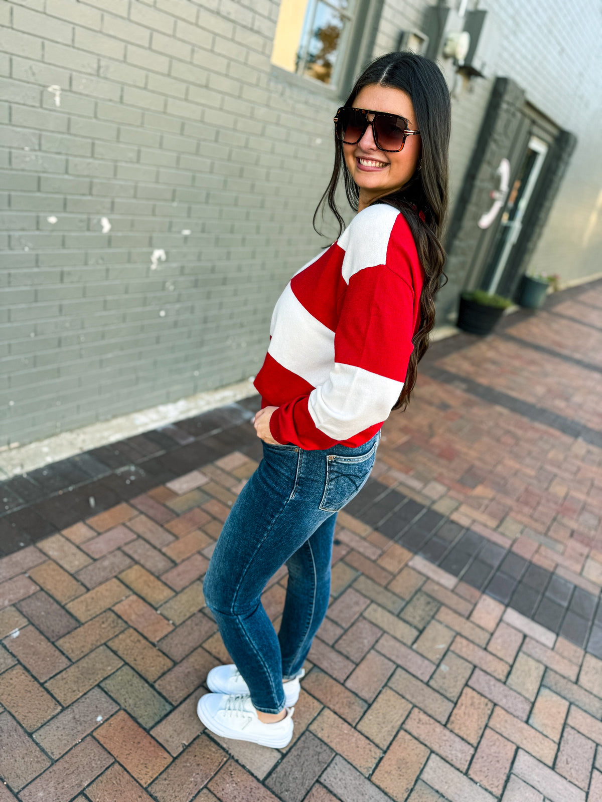 Red & White Sweater-Timing