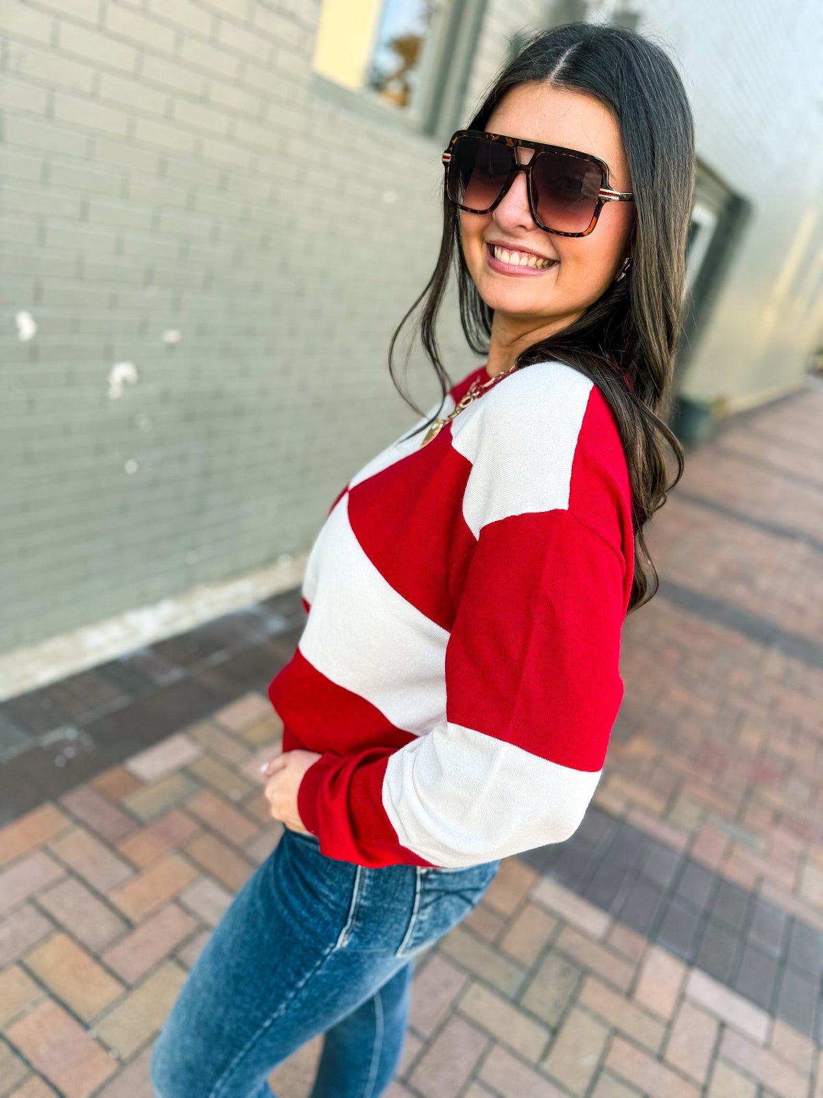 Red & White Sweater-Timing