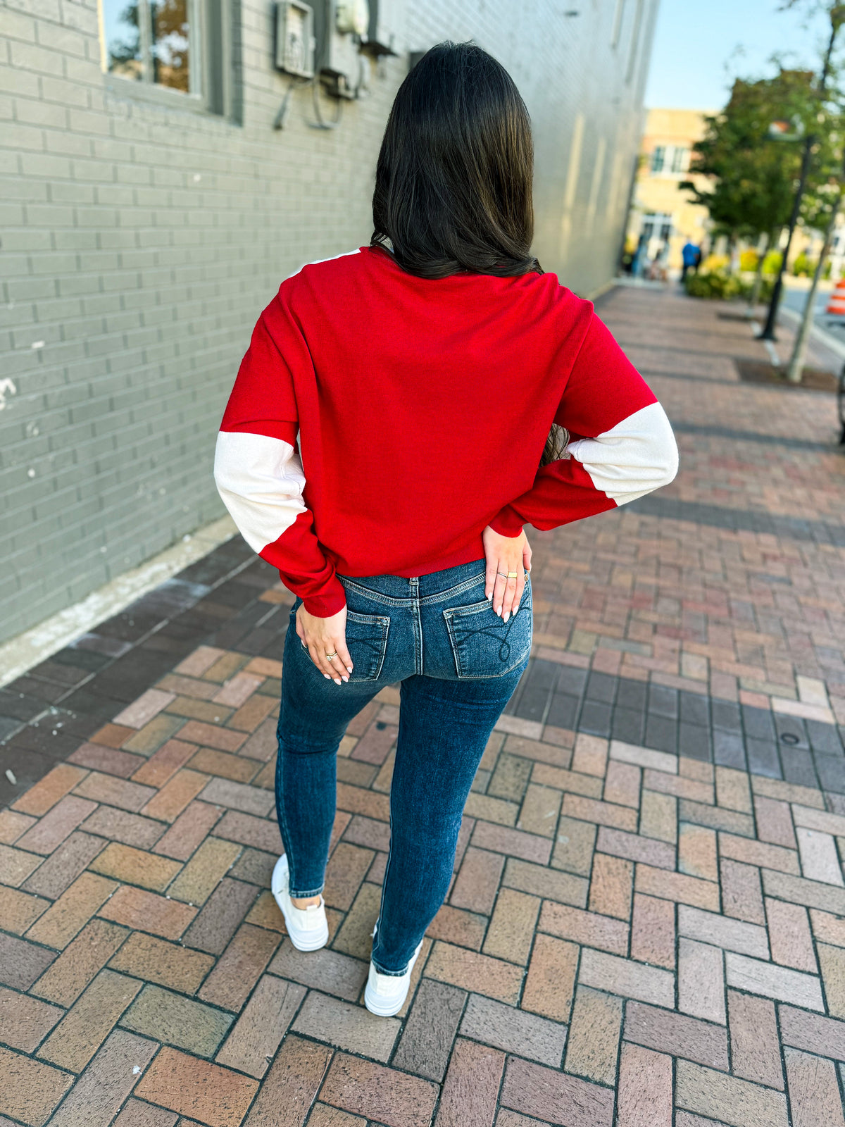 Red & White Sweater-Timing