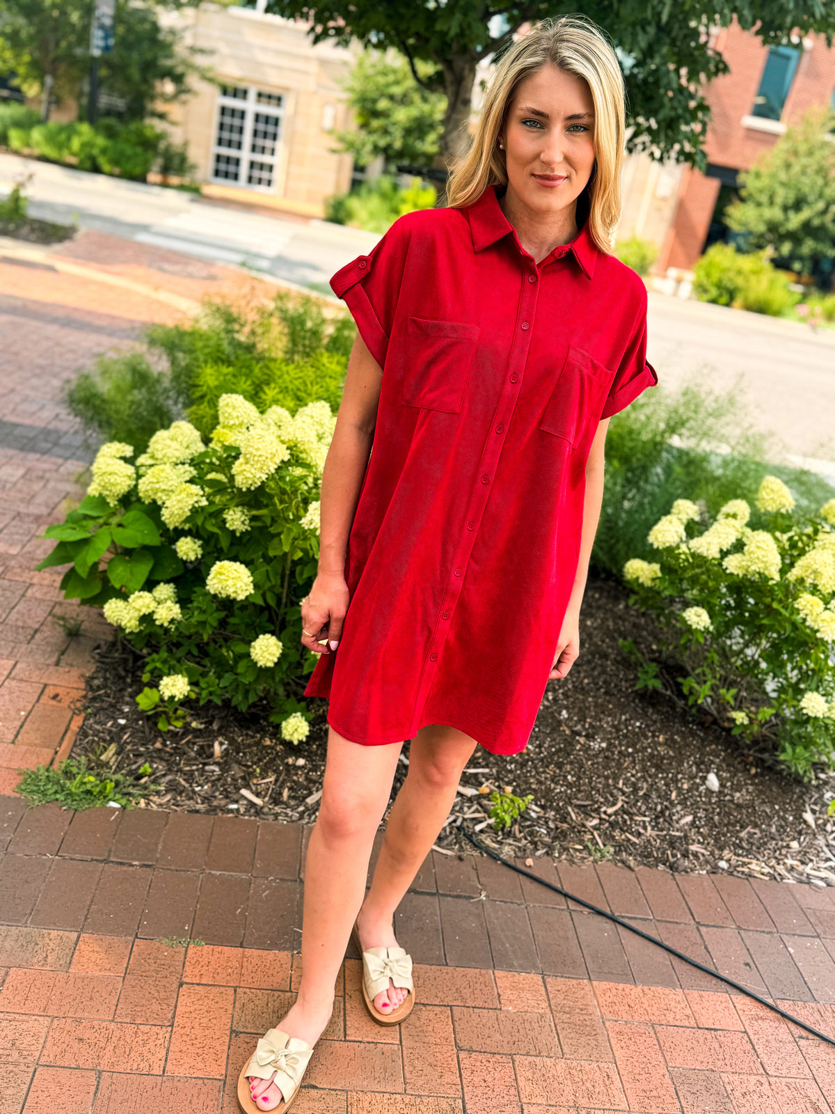 Red Suede Pocket Dress