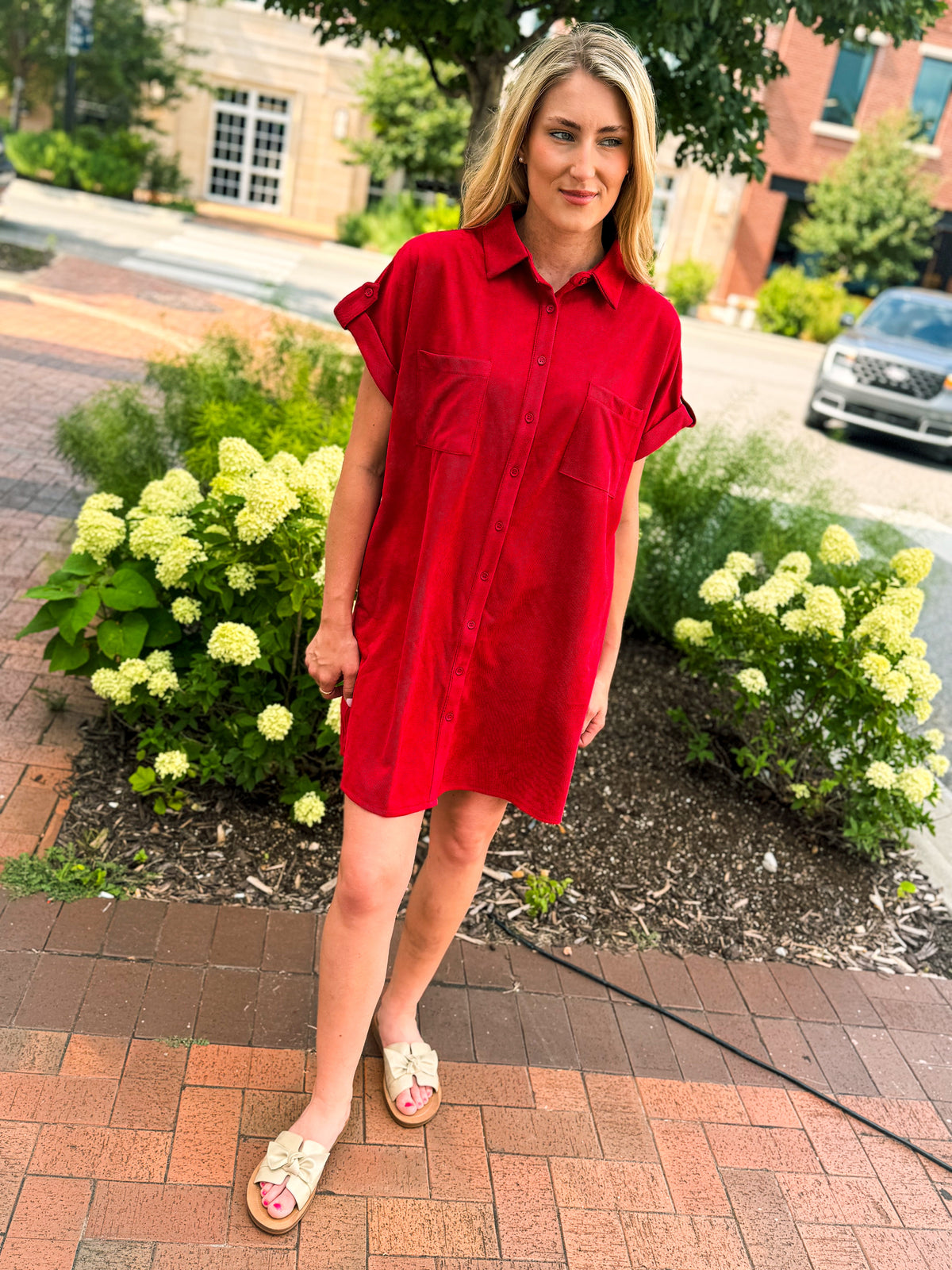Red Suede Pocket Dress