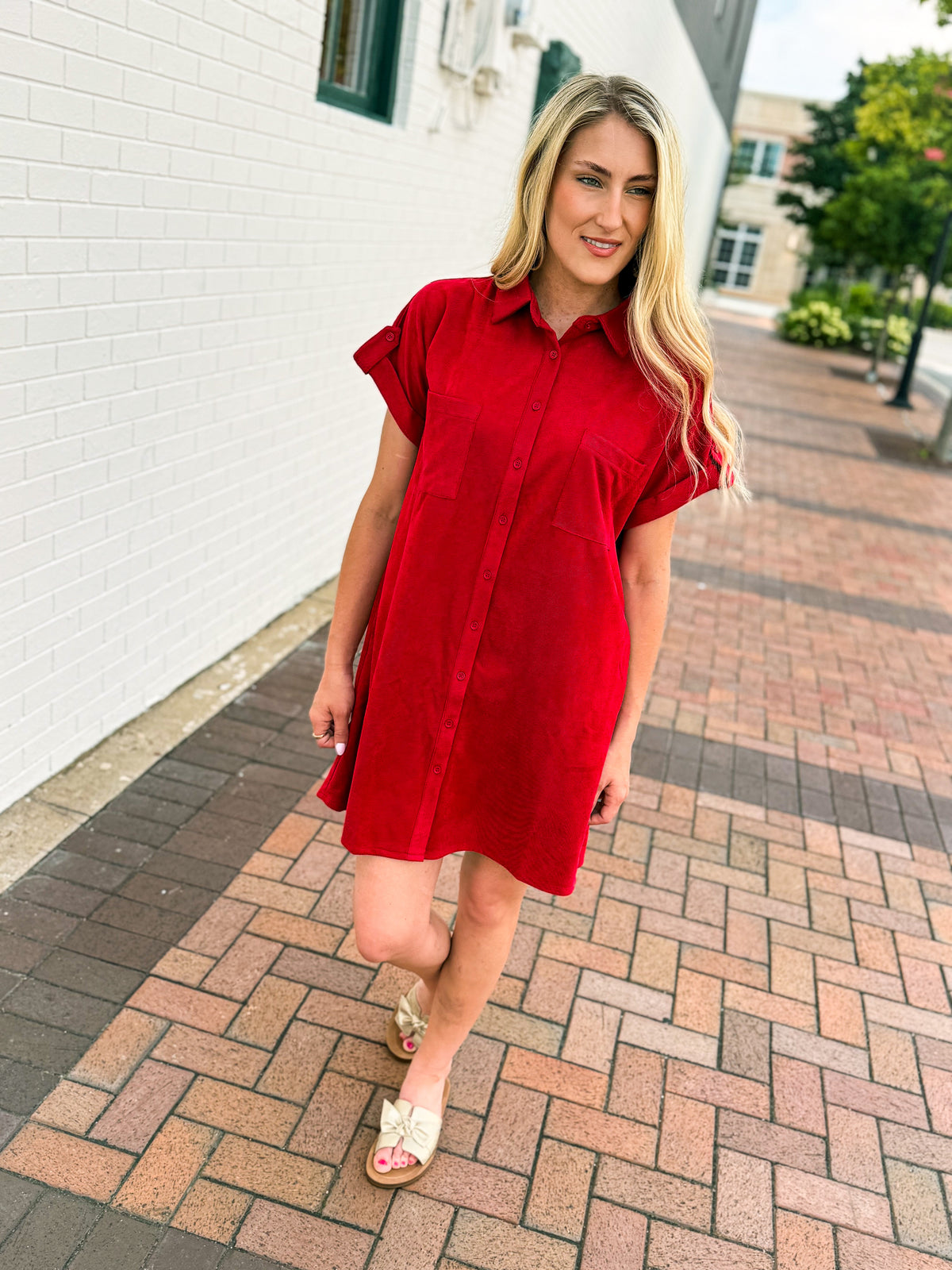 Red Suede Pocket Dress