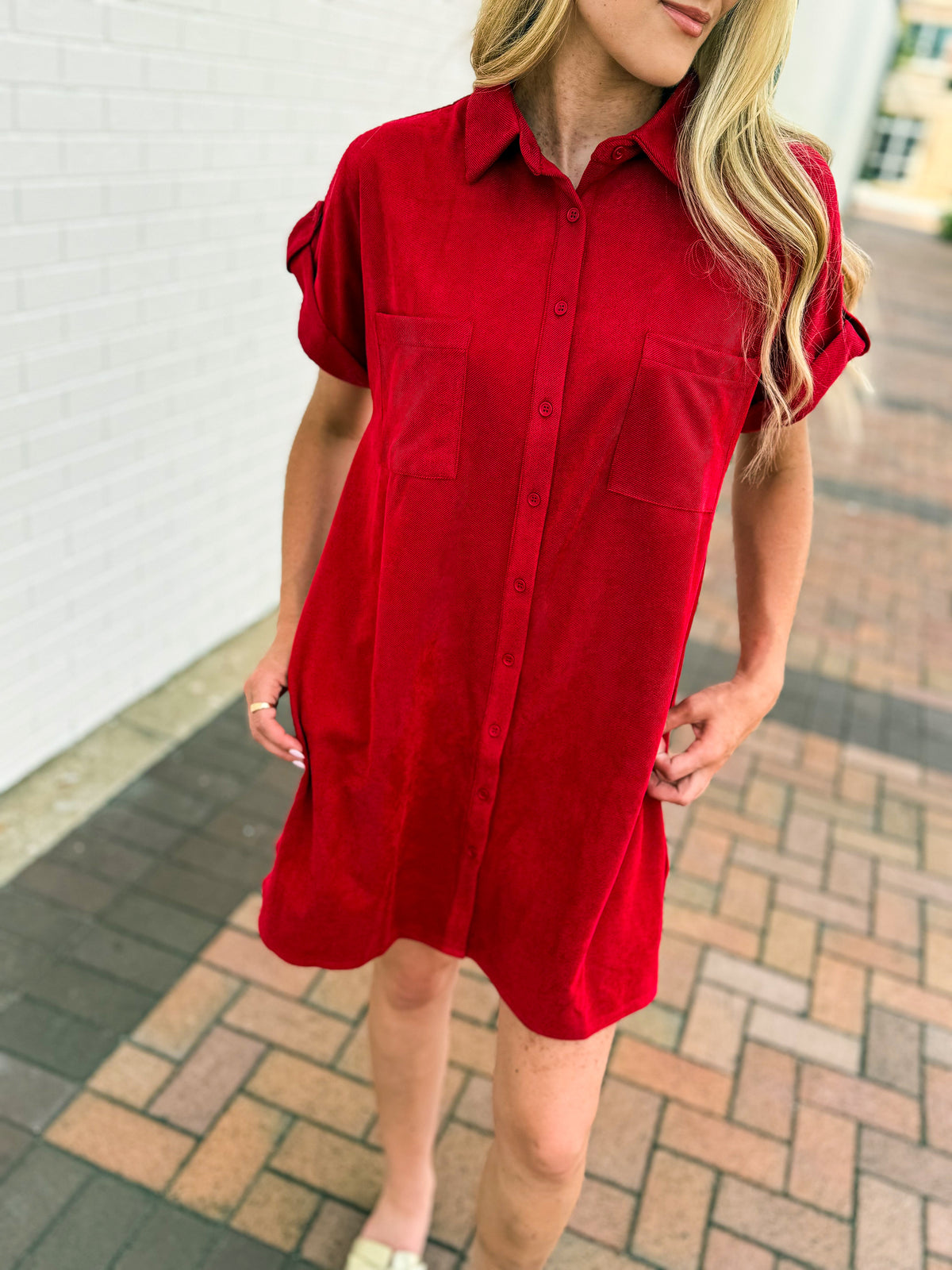Red Suede Pocket Dress